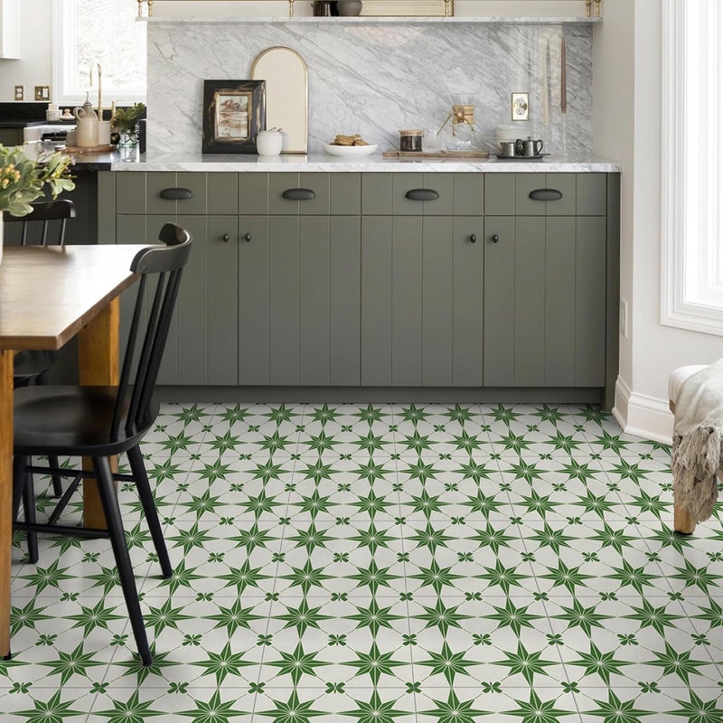 Dureidos Peel and Stick Floor Tiles: 11.8"x11.8" Self-Adhesive Easy to Install Tile Sticker, Waterproof Vinyl Flooring for Bathroom, Kitchen, Bedroom, 10PCS Covering 10 sq ft Green and White - Image 5